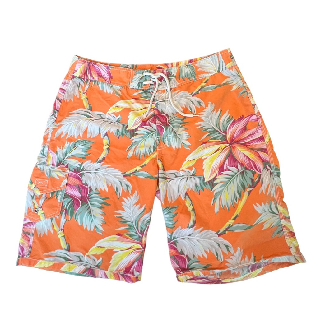 Vtg Polo Ralph Lauren Cotton Nylon Board Shorts Swim Floral Hawaiian Print  36